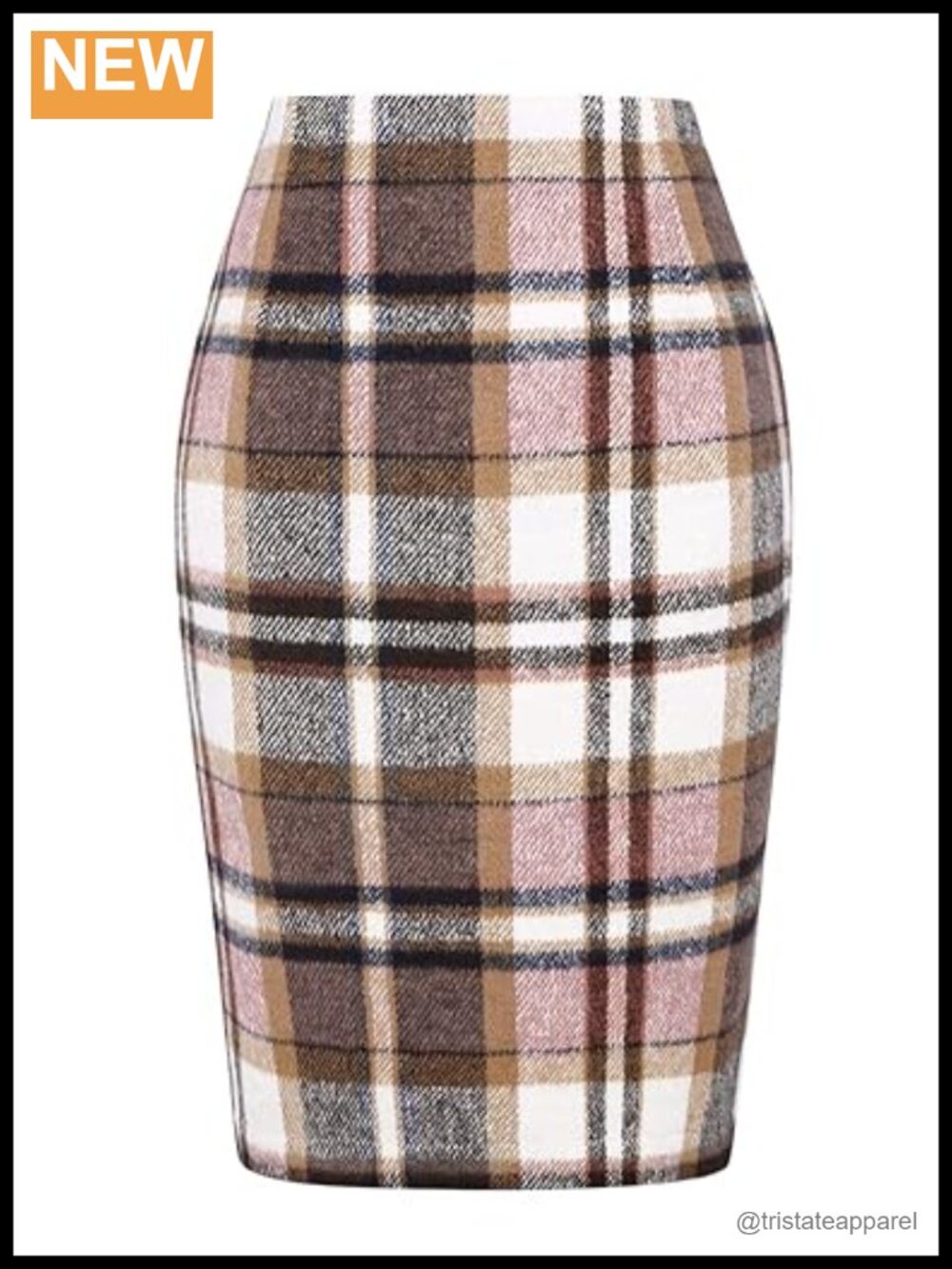 Plaid Wool Pencil Skirt Knee Length High Rise Slit Business